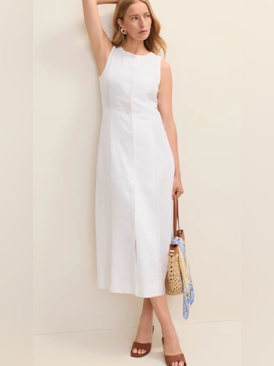 Ann Taylor Dresses & Skirts - Ann Taylor White Linen Sleeveless Button-Front Midi Dress